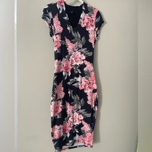 Joe & Elle Black and Pink Floral Midi Dress